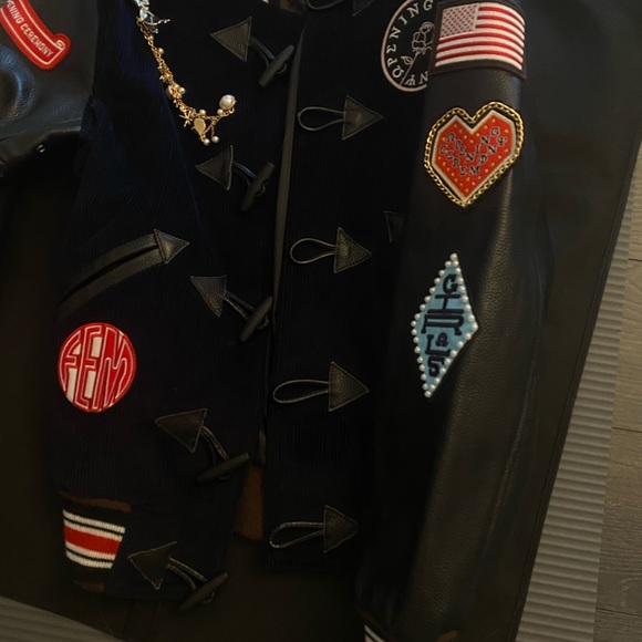 OPENING CEREMONY Black/Navy Corduroy Varsity Bomber Jacket - Picture 12 of 15